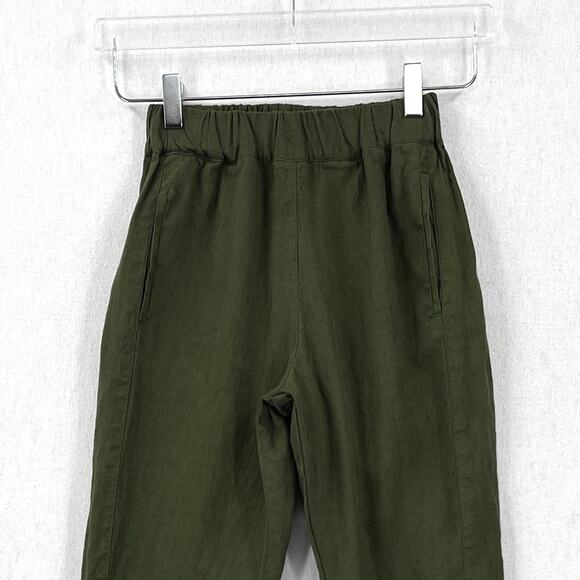 LINENFOX Nova Linen Trouser Womens XXS Olive Green Tapered Pull On Casual Beach - Picture 6 of 13